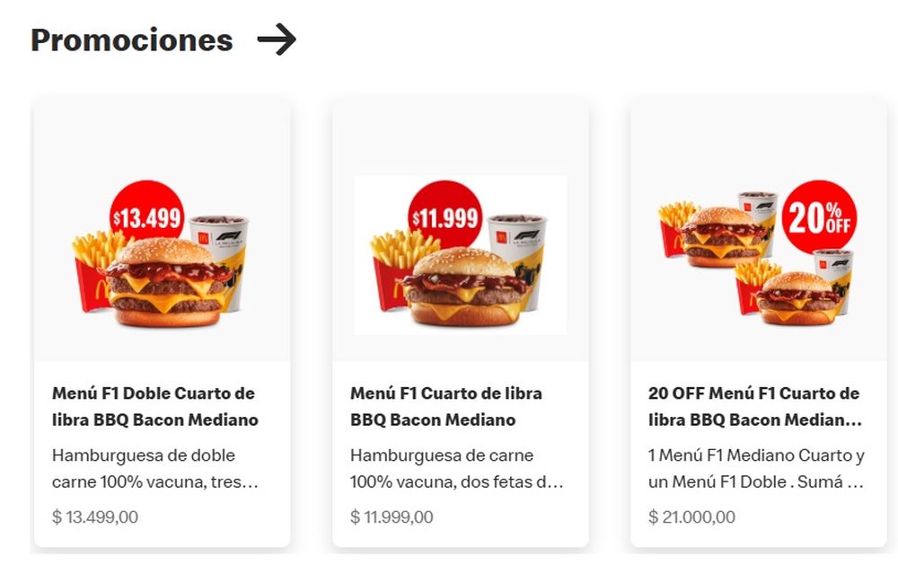 Prezzi delle app: quanto costano le combo e le auto di F1 da McDonald's Argentina?