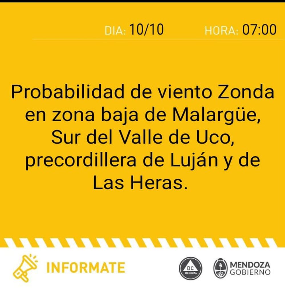 Alerta amarilla por Zonda (10/10/25)