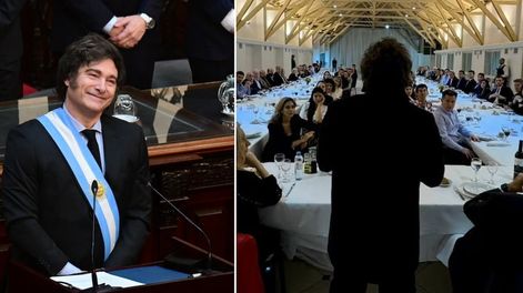 Javier Milei durante su presentación del Presupuesto en el Congreso y en el asado con diputados que apoyaron su veto a la reforma previsional.