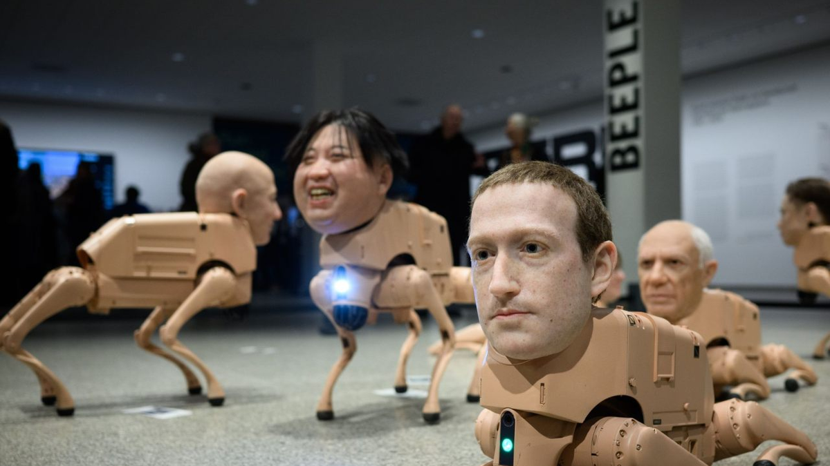 Perros robot con la cabeza de Musk y Zuckerberg sorprendieron en un museo de Berlín