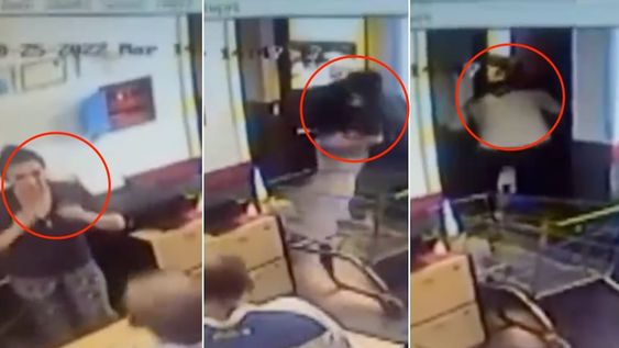 Una cámara de seguridad captó el momento en que un hombre intentó matar a su ex pareja en una escuela de Juana Koslay en San Luis. Foto: captura de video.