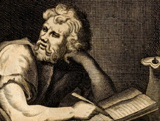 Grabado de Epicteto (filósofo), con su muleta, del siglo XVIII.