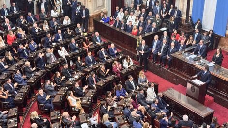 Javier Milei brinda su discurso ante la Asamblea Legislativa en el Congreso nacional.