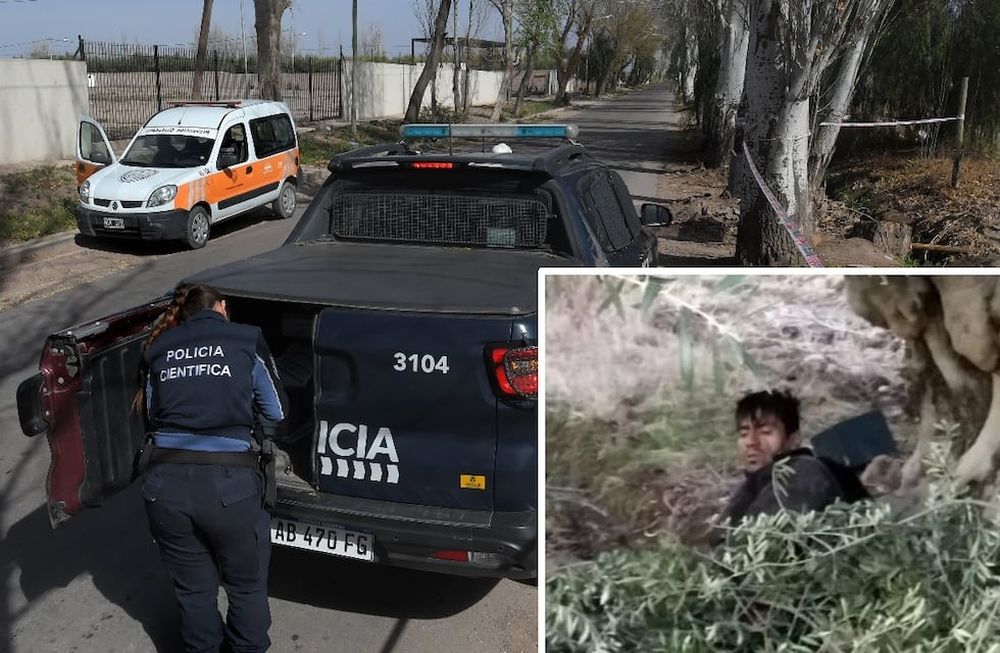 Cristian Reina Flores fue encontrado debajo de un olivo tras asesinar a tiros al comerciante Héctor Quiroga en Russell. Foto: Orlando Pelichotti / Los Andes