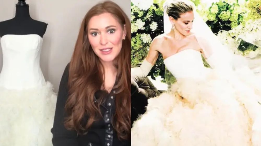 Una mujer encontró el icónico vestido de novia de Carrie Bradshaw en una tienda de segunda mano y se hizo viral. Foto: captura video.