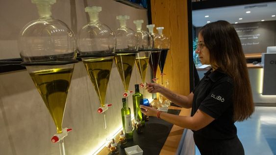 A través de la barra sensorial del lugar se pueden descrubir los diferentes componentes del aceite de oliva virgen extra. - Foto: Ignacio Blanco / Los Andes