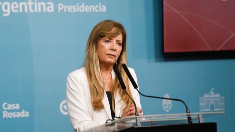 Gabriela Cerruti en la conferencia de prensa en Casa Rosada. (Presidencia)