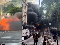 Pánico en Nueva York: un auto explotó y se incendió a metros del Toro de Wall Street.