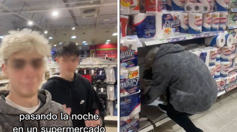 Dos adolescentes se esondieron en un supermercado y pasaron toda la noche comiendo y tomando. TikTok.