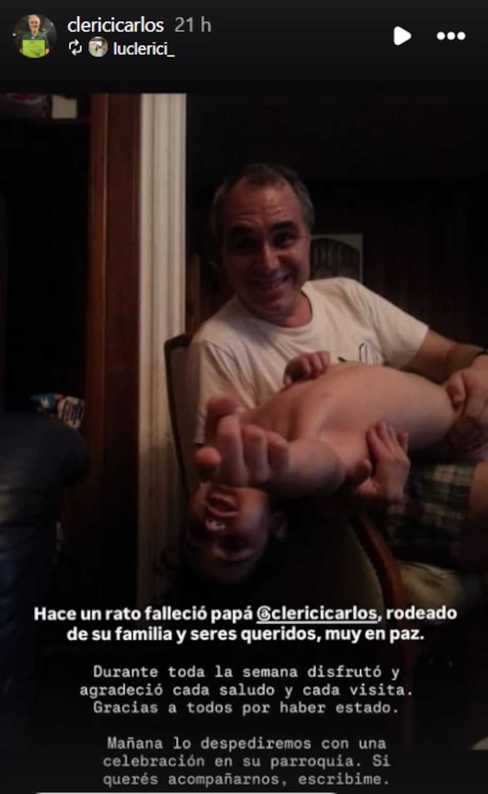 El mensaje de la familia de Carlos Clerici.