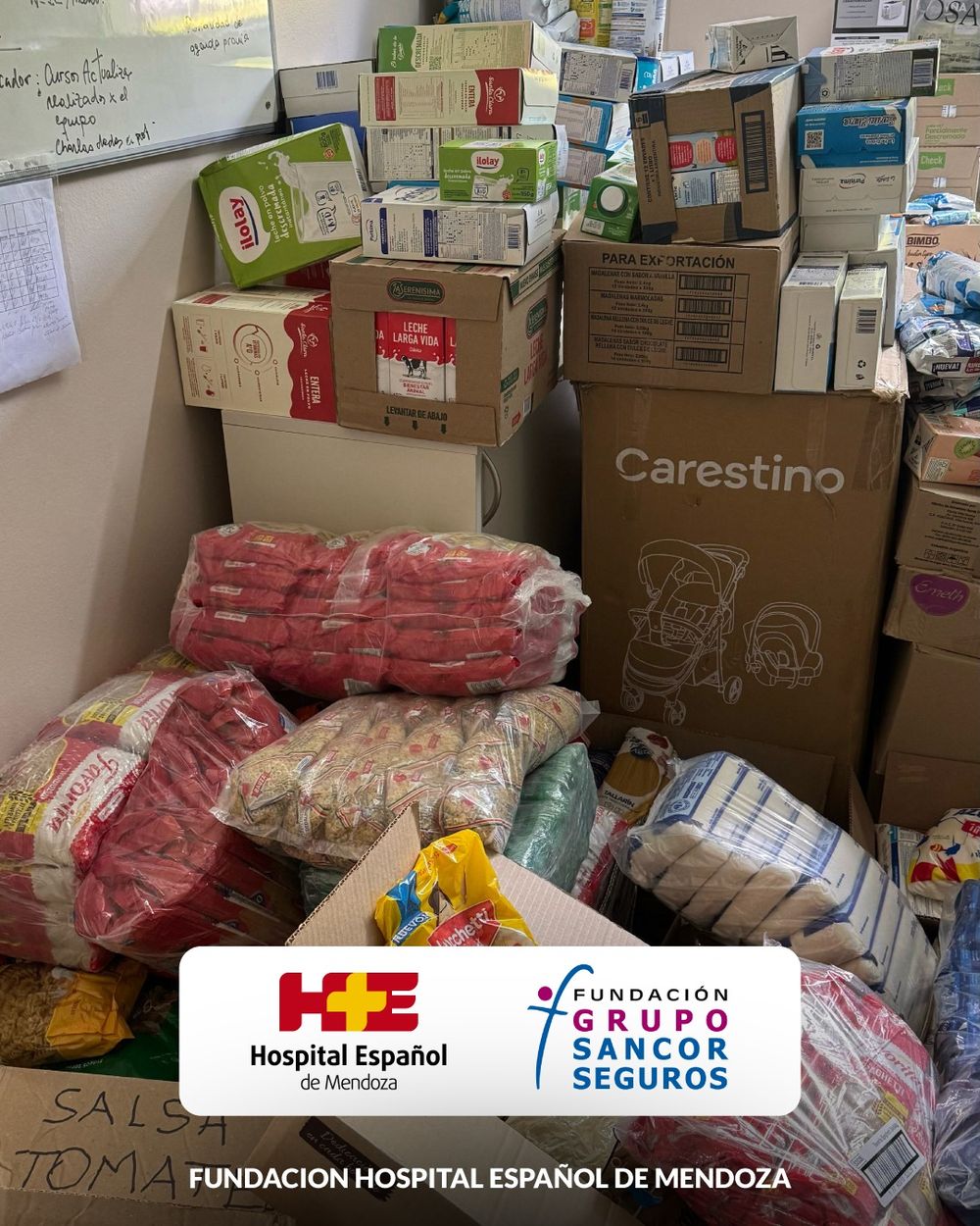 Donaciones del hospital Español de Mendoza a víctimas del temporal en Bahía Blanca.