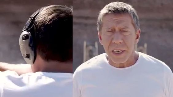 Ricardo Bussi se mostró disparando un arma en un spot de campaña y propuso la libre portación. Foto: captura de pantalla.