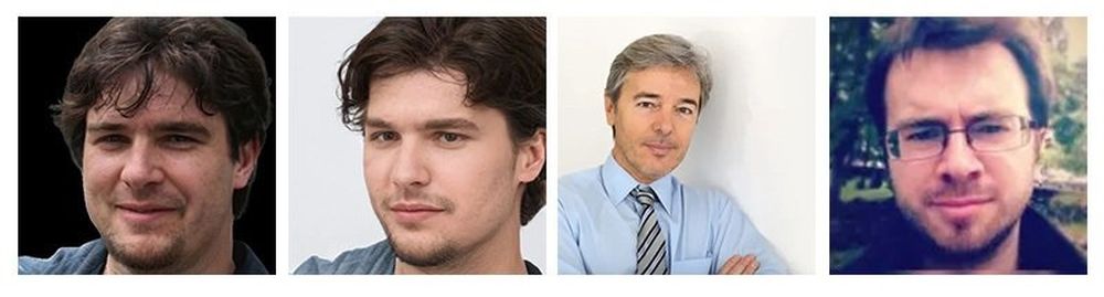 Campaña rusa en contra de Milei. Estas caras no pertenecen a estos autores falsos. De izquierda a derecha: Gabriel di Taranto, Marcelo Lopreiatto, Juan Carlos López y Manuel Godsin